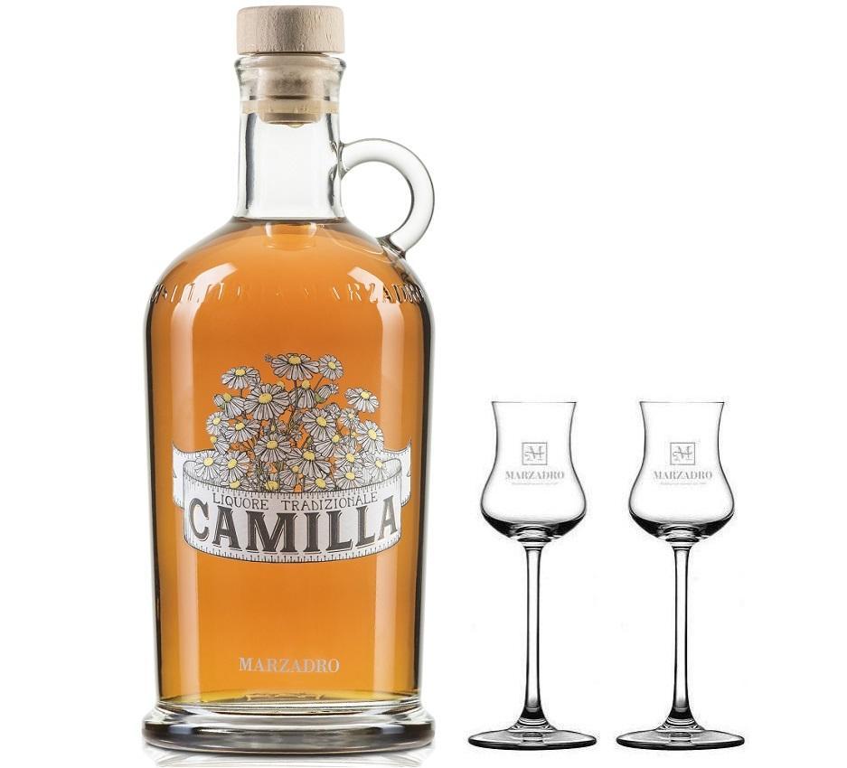 distilleria marzadro distilleria marzadro camilla liquore di camomilla in grappa 70 cl con 2 bicchieri