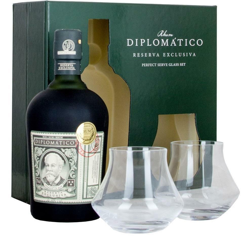 diplomatico diplomatico ron reserva exclusiva 70 cl glass set confezione regalo + 2 bicchieri