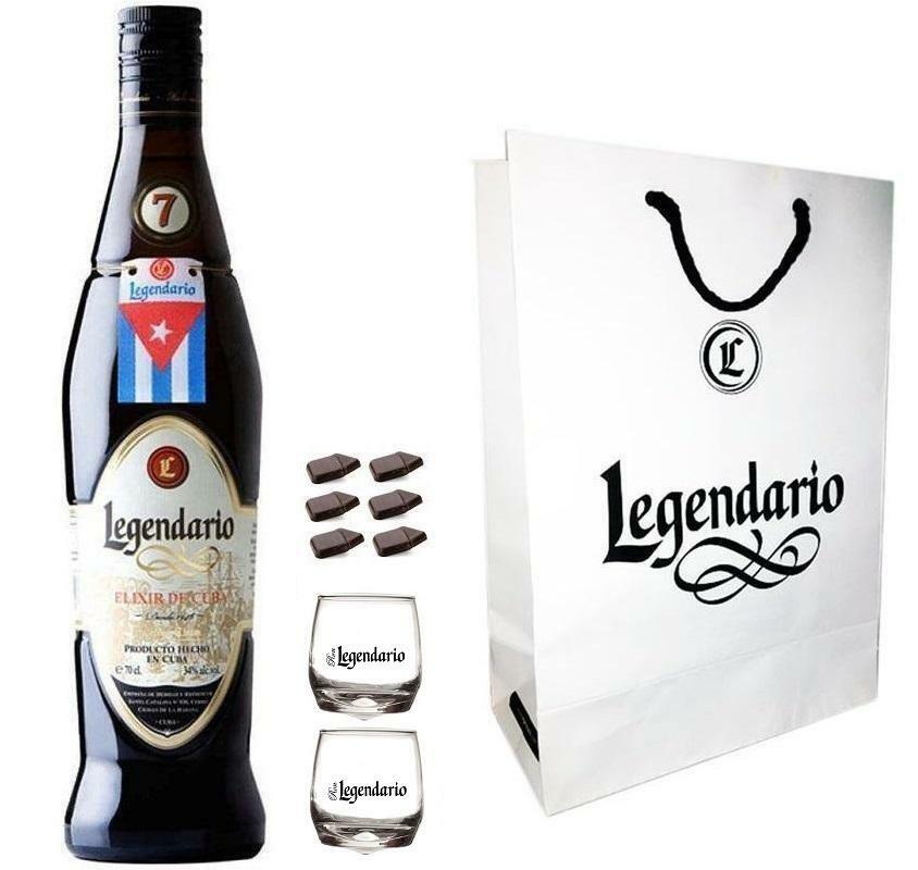 legendario rum legendario elixir de cuba | 7 anni | 70cl | con shopper originale, 2 bicchieri  e cioccolatini