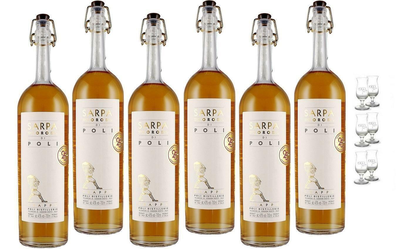 poli sarpa oro special edition  25 anniversario 70 cl 6 bottiglie con 6 bicchieri poli