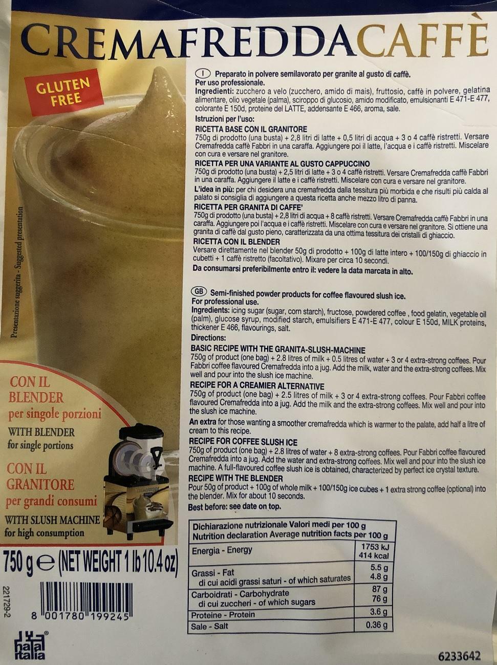fabbri fabbri crema fredda caffe' in polvere 750g (70 porzioni) senza glutine