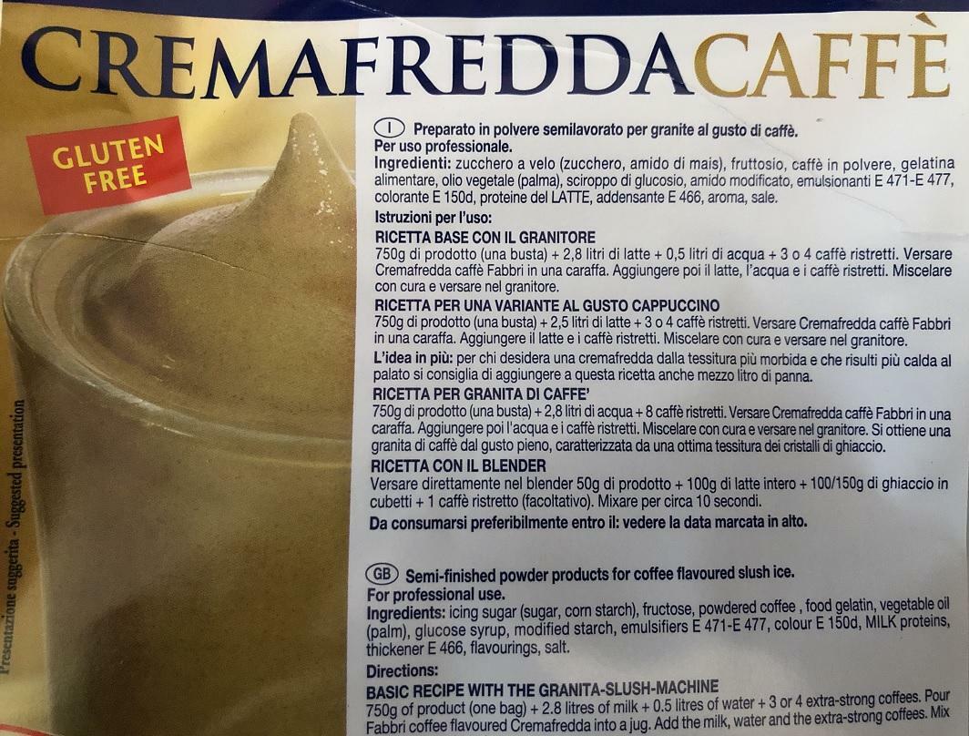 fabbri fabbri crema fredda caffe' in polvere 750g (70 porzioni) senza glutine