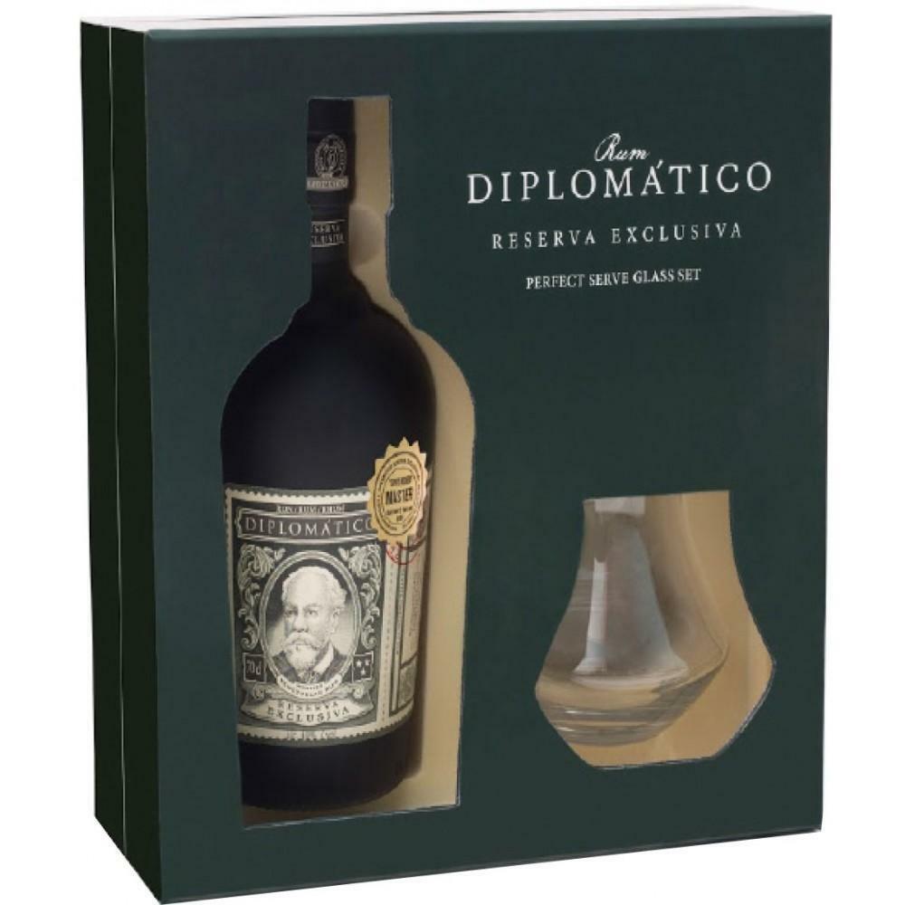 diplomatico diplomatico ron reserva exclusiva 70 cl glass set confezione regalo + 2 bicchieri