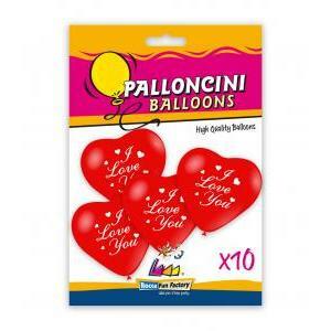 Blister 10pz 11" cuore rosso 28 st. bianca 1l i love you