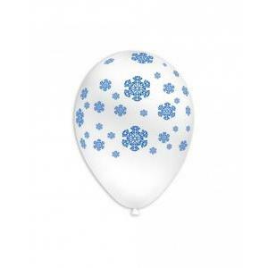 Pall. 11"/12" bianco 10 st. blu globo fiocchi neve