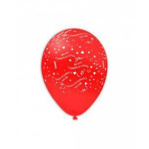 Palloncini rosso 28 con stampa globo bianca buon compleanno gsd110 12"-30cm, 100pz.
