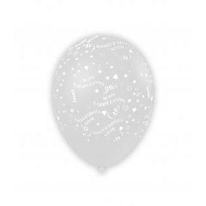 Palloncini trasparenti 57 con stampa globo bianca buon compleanno gsd110 12"-30cm, 100pz.