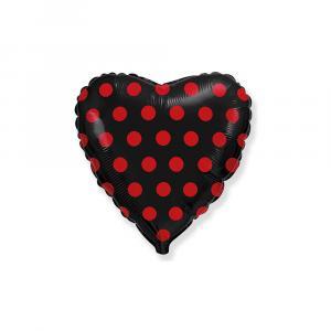 Palloncino  cuore nero con pois rossi 18"-45cm. 1pz