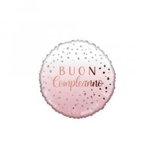 Palloncino  buon compleanno rosa con drops tondo 18"-45cm. 1pz