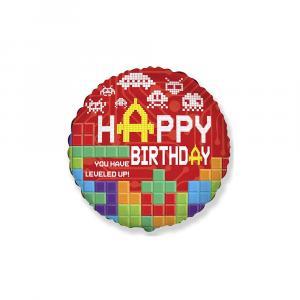 Palloncino  happy birthday tetris tondo 18"-45cm. 1pz