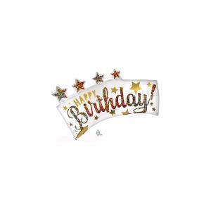 Palloncini  happy birthday glitter banner mini minishape 12"x7". 5pz