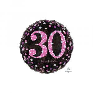 Palloncino  happy birthday 30 pink celebration tondo standardshape 18"-46cm. 1pz