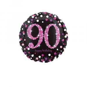 Palloncino  happy birthday 90 pink celebration tondo standardshape 18"-46cm. 1pz