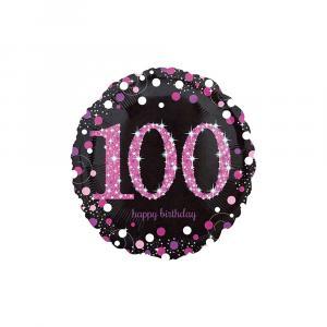 Palloncino  happy birthday 100 pink celebration tondo standardshape 18"-46cm. 1pz