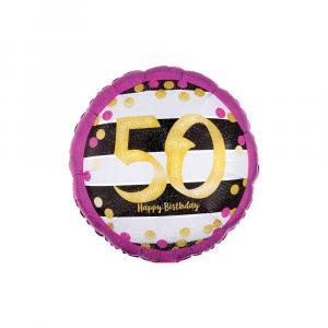 Palloncino  happy birthday 50 anni rosa e oro tondo standardshape 18"-46cm. 1pz