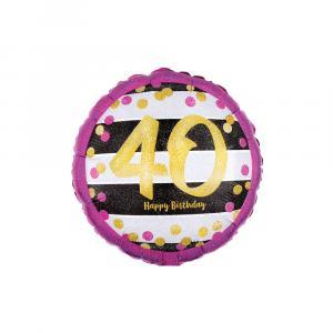 Palloncino  happy birthday 40 anni rosa e oro tondo  standardshape 18"-46cm. 1pz
