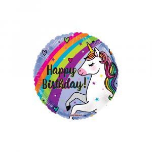 Palloncino  happy birthday unicorno arcobaleno tondo 18"-45cm. 1pz