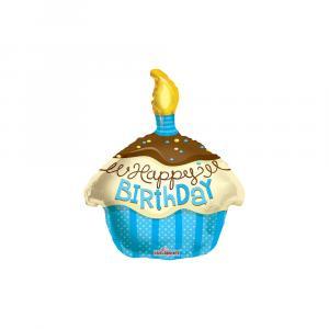 Palloncino  happy birthday cupcake blu 18"-45cm. 1pz