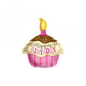 Palloncino  happy birthday cupcake rosa 18"-45cm. 1pz