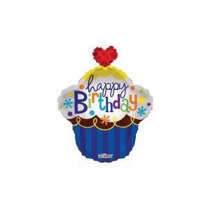 Palloncino  happy birthday cupcake cuore 22"-55cm. 1pz