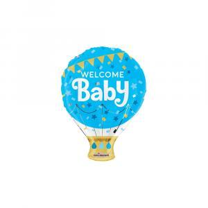 Palloncino  welcome baby blu mongolfiera 18"-45cm. 1pz