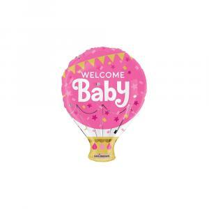 Palloncino  welcome baby rosa mongolfiera 18"-45cm. 1pz