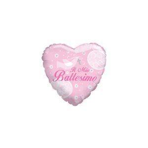 Palloncini  cuore rosa il mio battesimo minishape 9"-22cm. 5pz