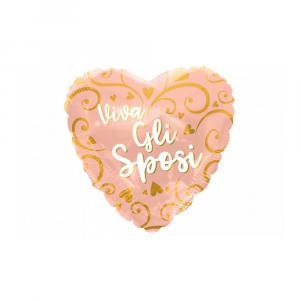 Palloncino  cuore viva gli sposi rosa gold 18"-45cm. 1pz