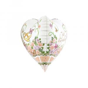 Palloncino  cuore 3d decoro fiori e fedi 23"-58cm. 1pz