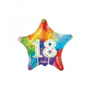 Palloncino  18 compleanno candele multicolor stella 18"-45cm. 1pz