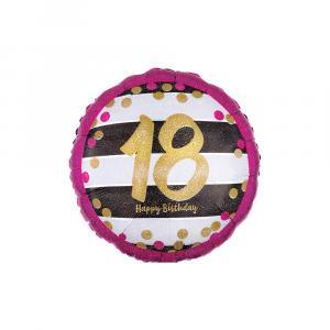 Palloncino  happy birthday 18 anni rosa e oro tondo standardshape 18"-46cm. 1pz