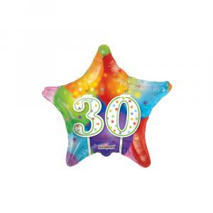 Palloncino  30 compleanno candele multicolor stella 18"-45cm. 1pz