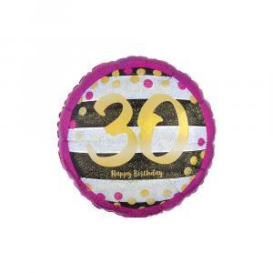 Palloncino  happy birthday 30 anni rosa e oro tondo  standardshape 18"-46cm. 1pz