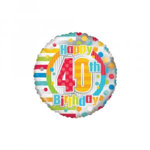 Palloncino  happy birthday 40th pois e linee tondo 18"-45cm. 1pz