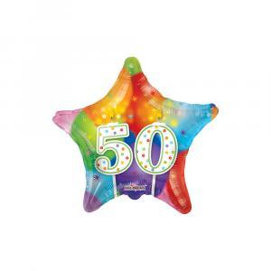 Palloncino  50 compleanno candele multicolor stella 18"-45cm. 1pz