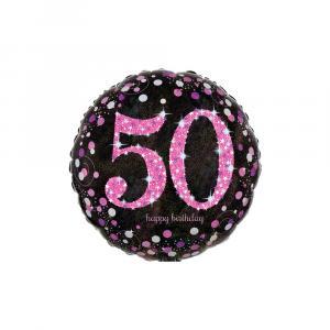 Palloncino  happy birthday 50 pink celebration tondo standardshape 18"-46cm. 1pz