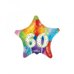 Palloncino  60 compleanno candele multicolor stella 18"-45cm. 1pz