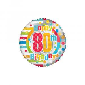 Palloncino  happy birthday 80th pois e linee tondo 18"-45cm. 1pz