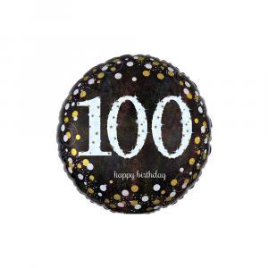Palloncino  happy birthday 100 anni scintillante tondo standardshape 18"-46cm. 1pz