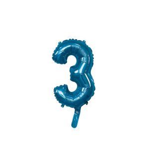Palloncino  numero 3 blu minishape 14" - 35cm. 1pz