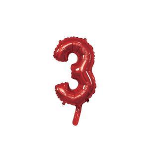 Palloncino  numero 3 rosso minishape 14" - 35cm. 1pz