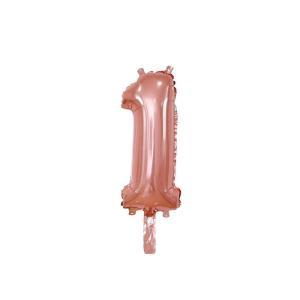 Palloncino  numero 1 rosa gold minishape 14" - 35cm. 1pz