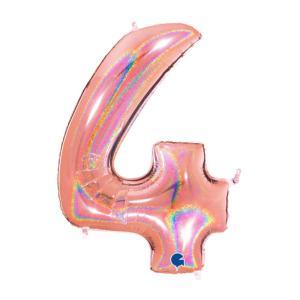 Palloncino  numero 4 hologlitter rosa gold 40" - 101cm. 1pz