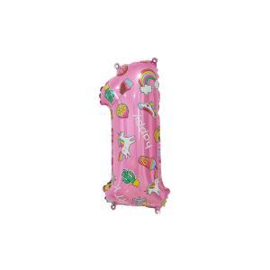 Palloncino  numero 1 hooray party rosa minishape 14" - 35cm. 5pz