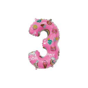 Palloncini  numero 3 hooray party rosa minishape 14" - 35cm. 5pz