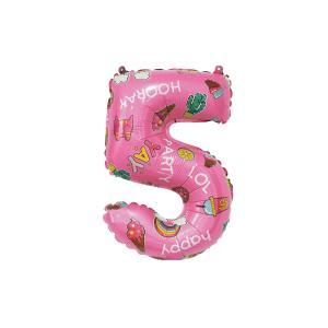 Palloncini  numero 5 hooray party rosa minishape 14" - 35cm. 5pz