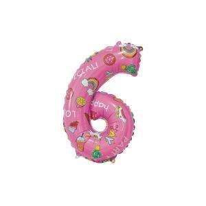 Palloncini  numero 6 hooray party rosa minishape 14" - 35cm. 5pz