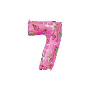 Palloncini  numero 7 hooray party rosa minishape 14" - 35cm. 5pz