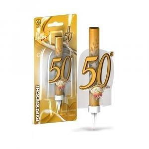 Candela fontana pirotecnica da interno  festa 50 anniversario oro con fedi, categoria f1. 1pz