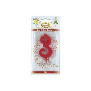 Candela numero 3 rossa formato mini da 7cm, 1pz.